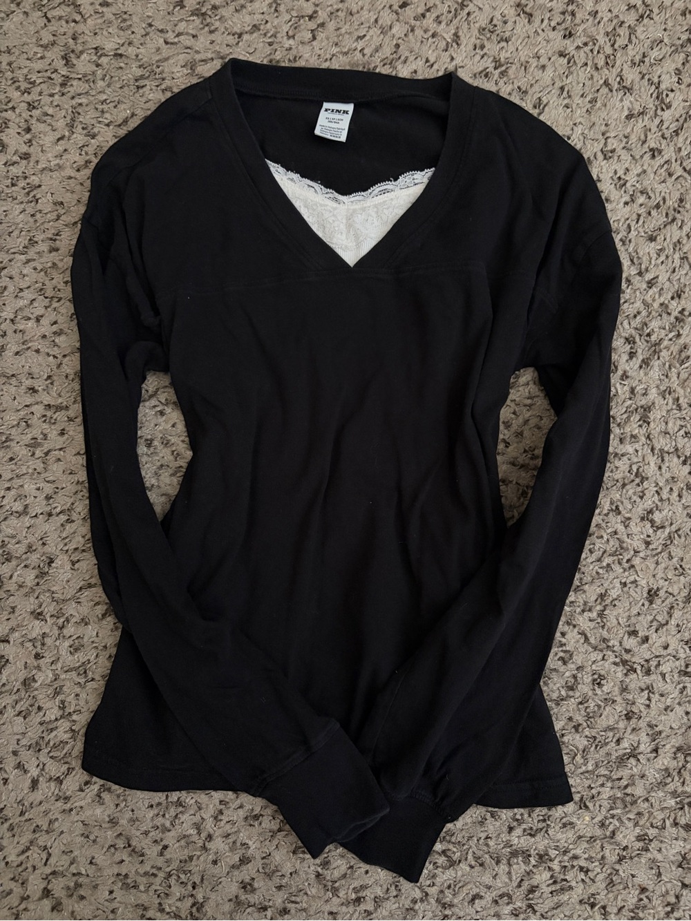 PINK Victoria's Secret Black V-Neck Long Sleeve Top